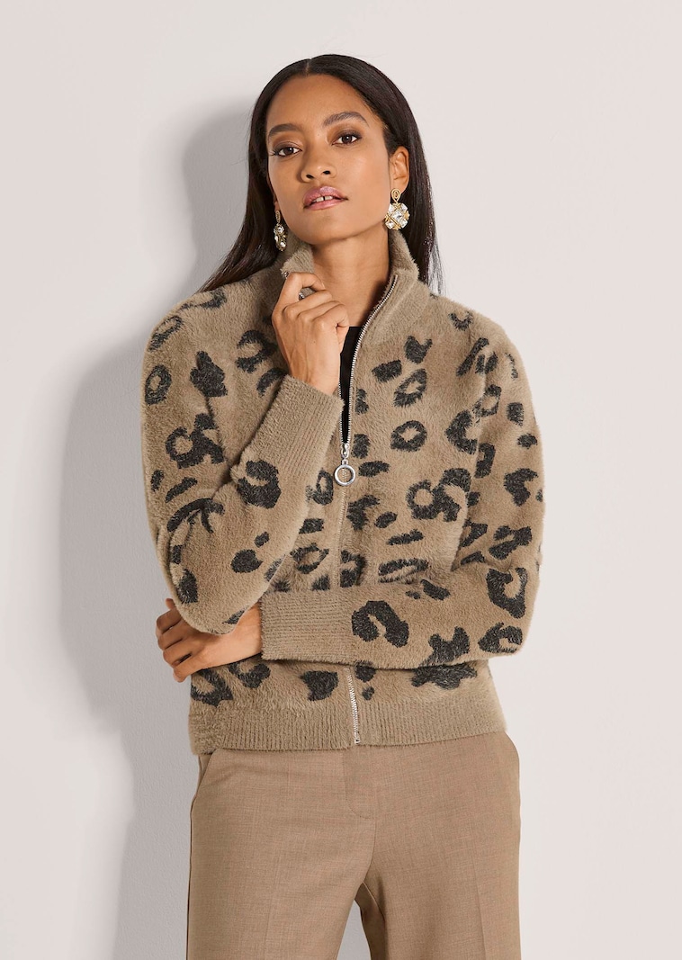 Jacquard-Strickblouson mit Leopardenmuster