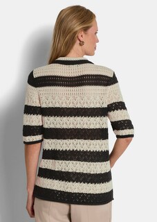 Gestreifte Strickjacke mit Lochmuster thumbnail 3
