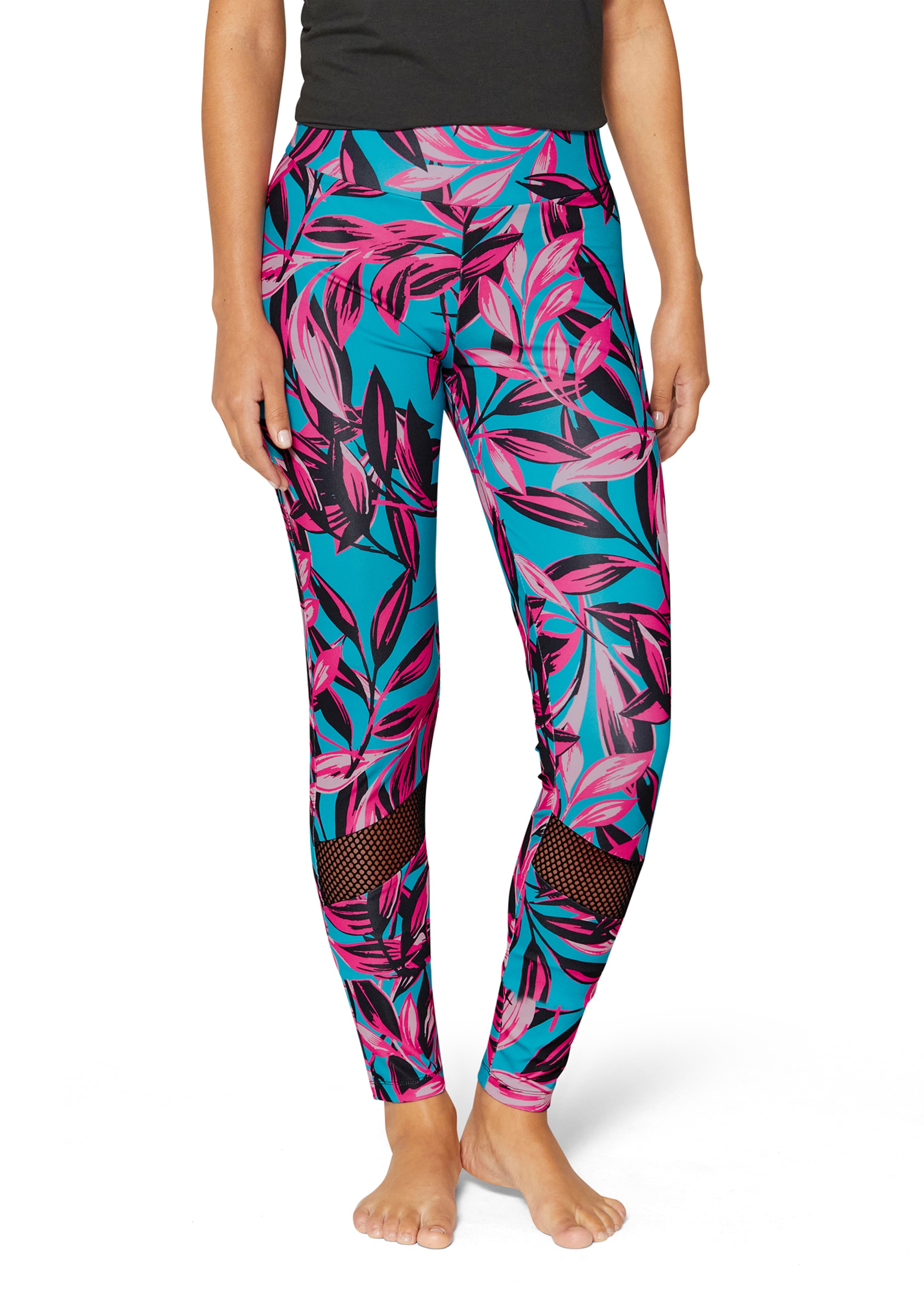 Leggings mit Blätter-Print und Mesheinsätzen