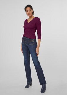Rib knit jumper with close-fitting design and 3/4-length sleeves thumbnail 2