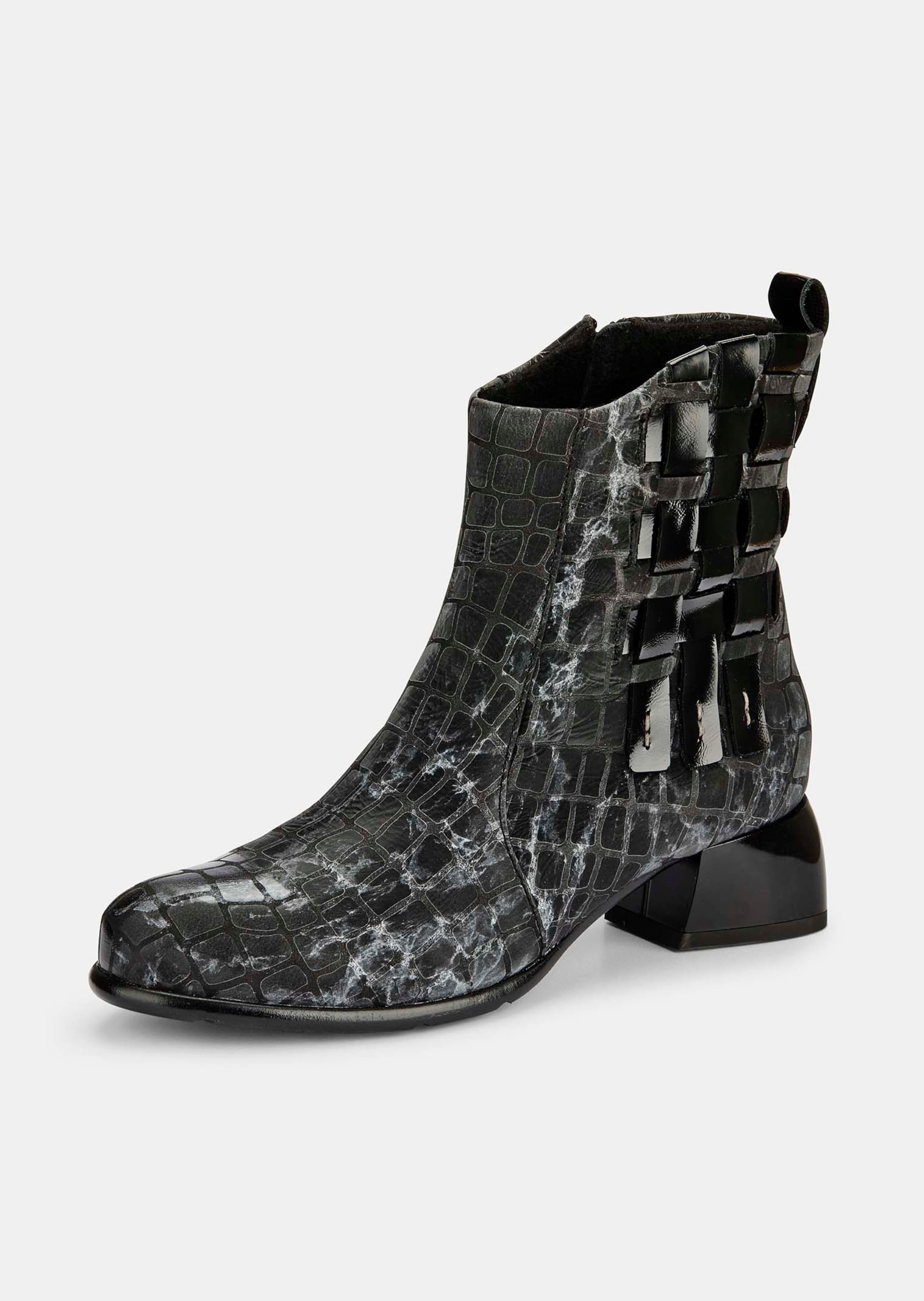 Stiefeletten mit Lederbändchen und Blumenmuster