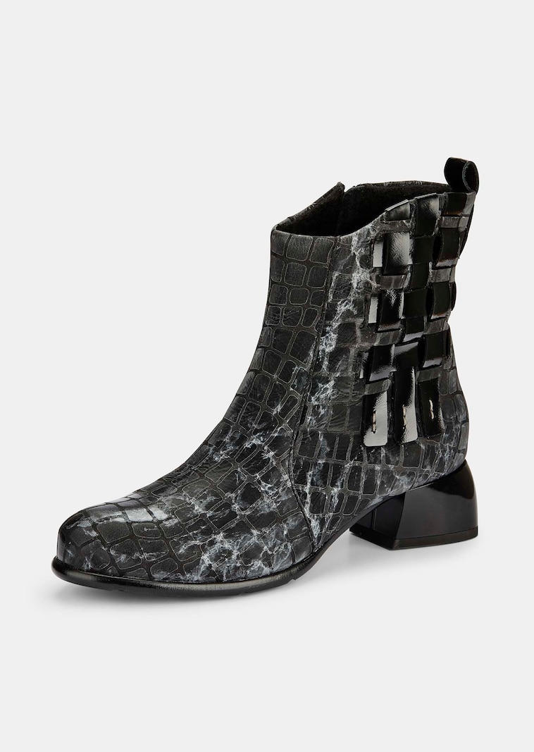 Stiefeletten mit Lederbändchen und Blumenmuster