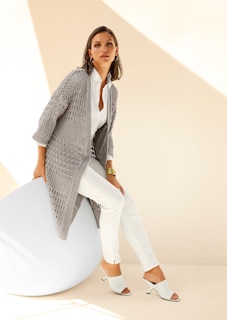 Lange Strickjacke mit Ajour-Muster thumbnail 1