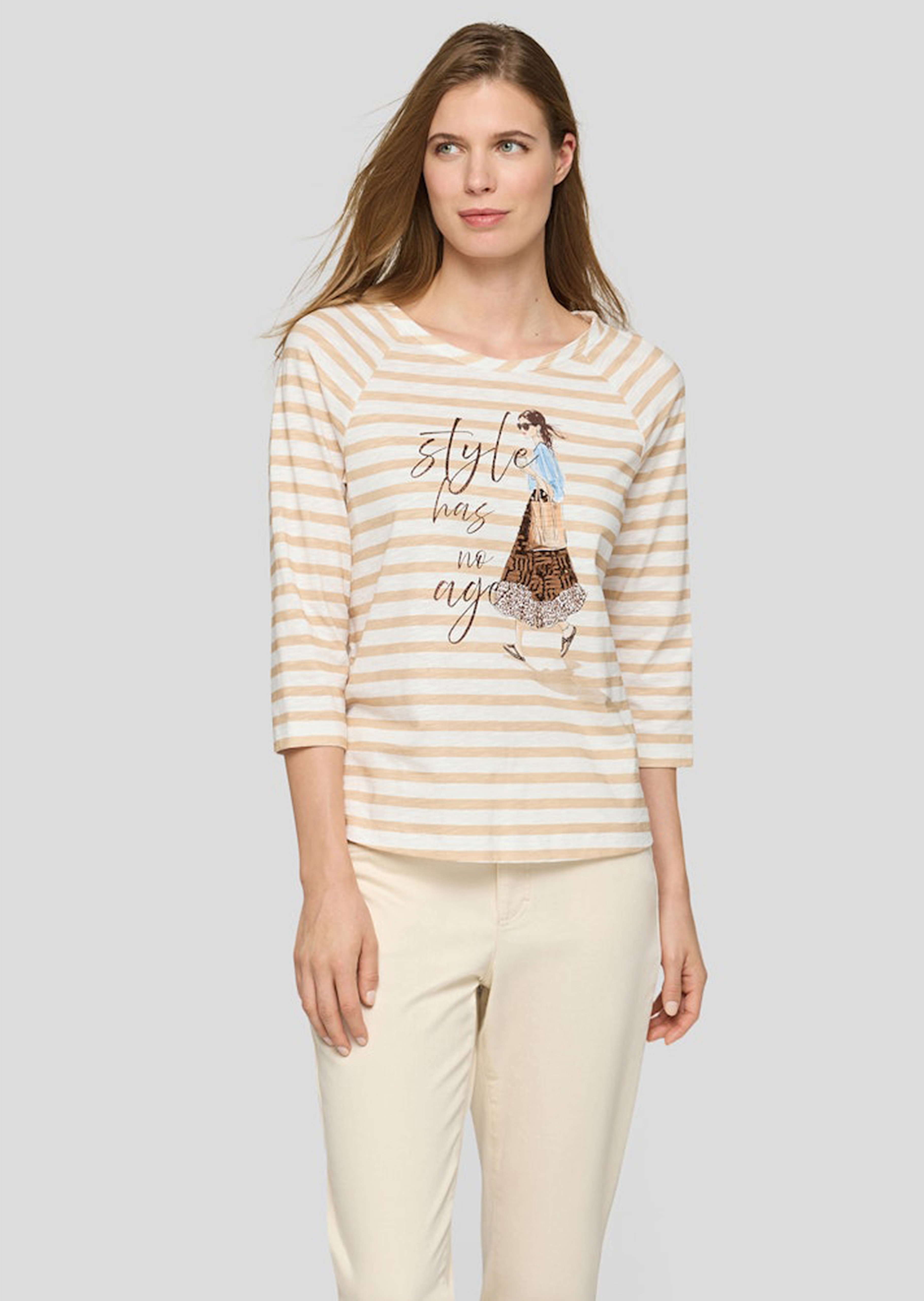 Gestreept shirt van katoen met motiefprint