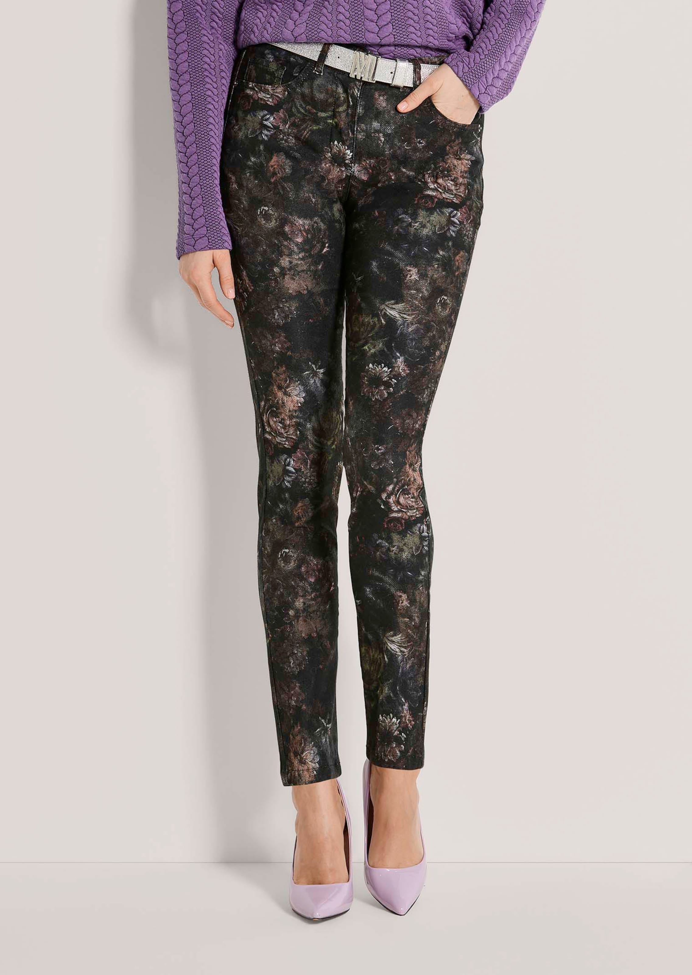 Pantalon 5 poches avec imprimé floral allover