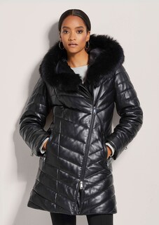 Gesteppte Lederjacke mit Lammfellbesatz thumbnail 2