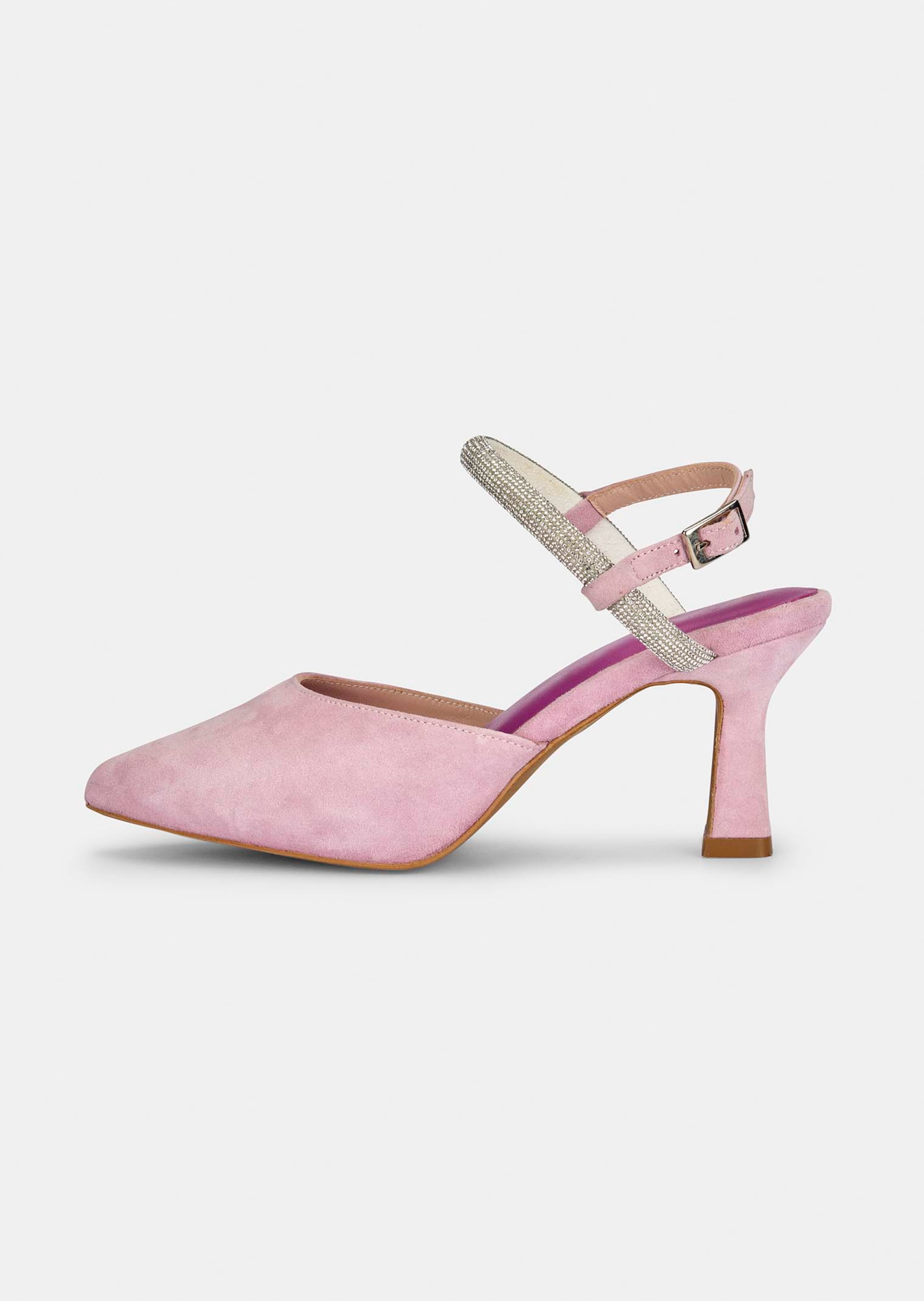 Pumps aus Veloursleder mit Glitzer-Riemchen