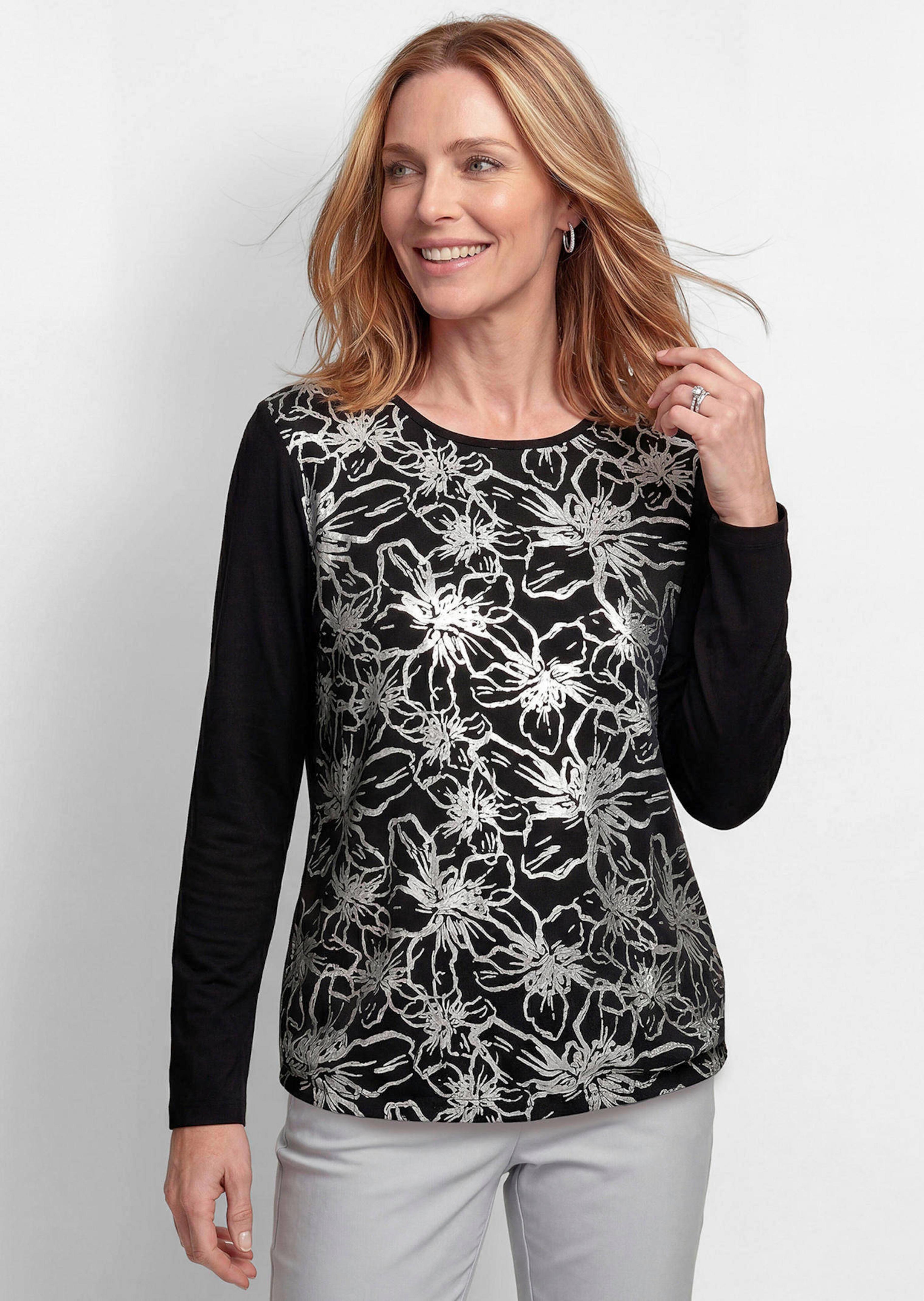 Blusenshirt mit Blumenmuster und Folienprint