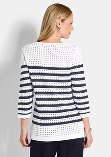 Maritieme, gestreepte pullover met ajourpatroon thumbnail 3