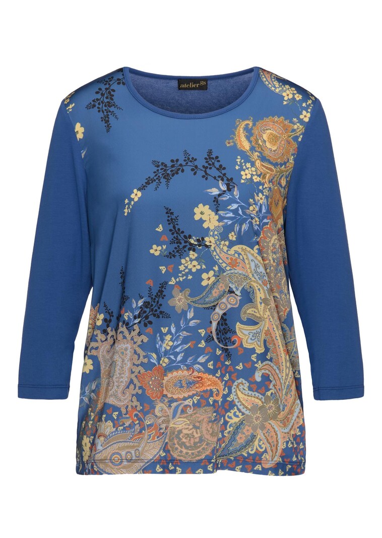 Fließendes Blusenshirt mit glänzendem Paisleydruck