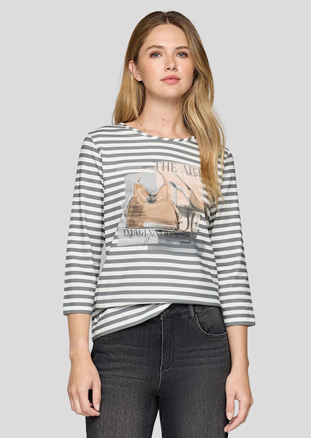 T-shirt à rayures avec imprimé scintillant devant