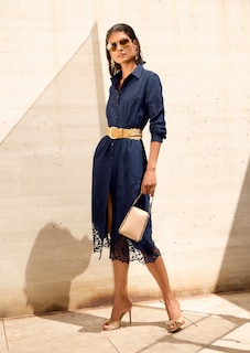 Robe chemise brodée avec dentelle thumbnail 1