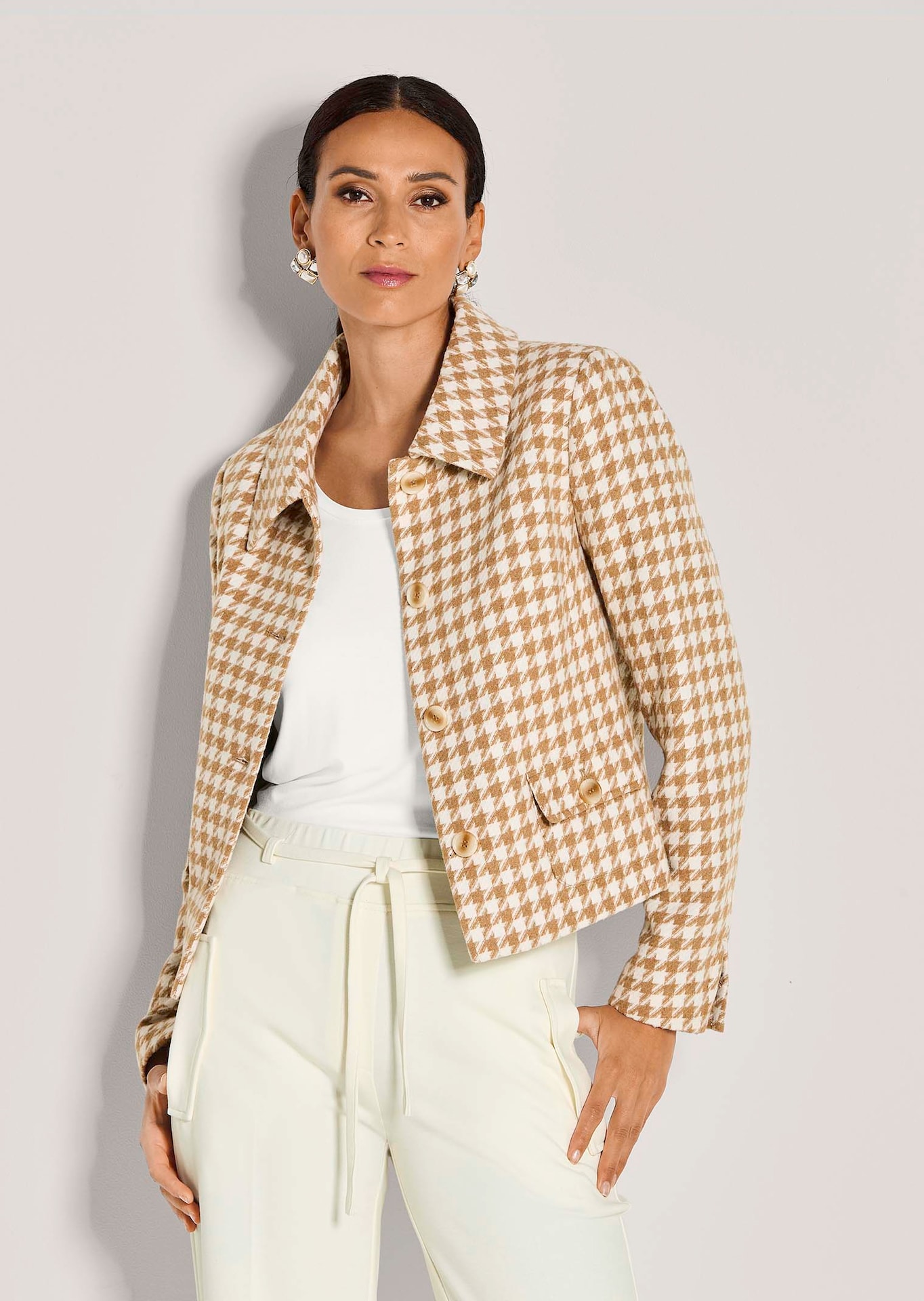 Blazer court à motif pied-de-poule