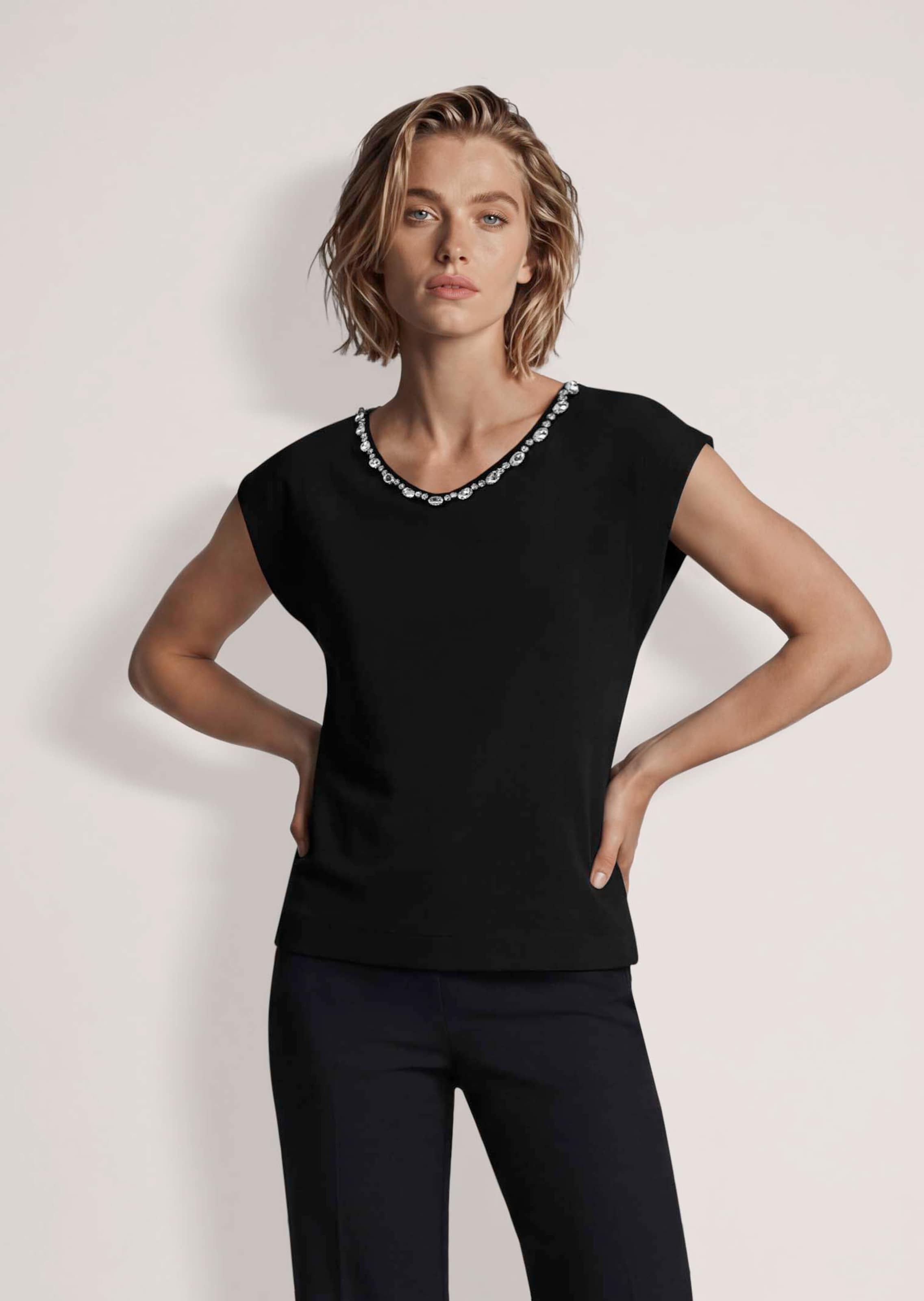 Blusenshirt mit Schmucksteinen am V-Ausschnitt