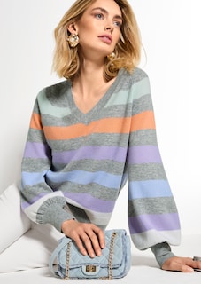 Gestreifter Pullover mit V-Ausschnitt thumbnail 1