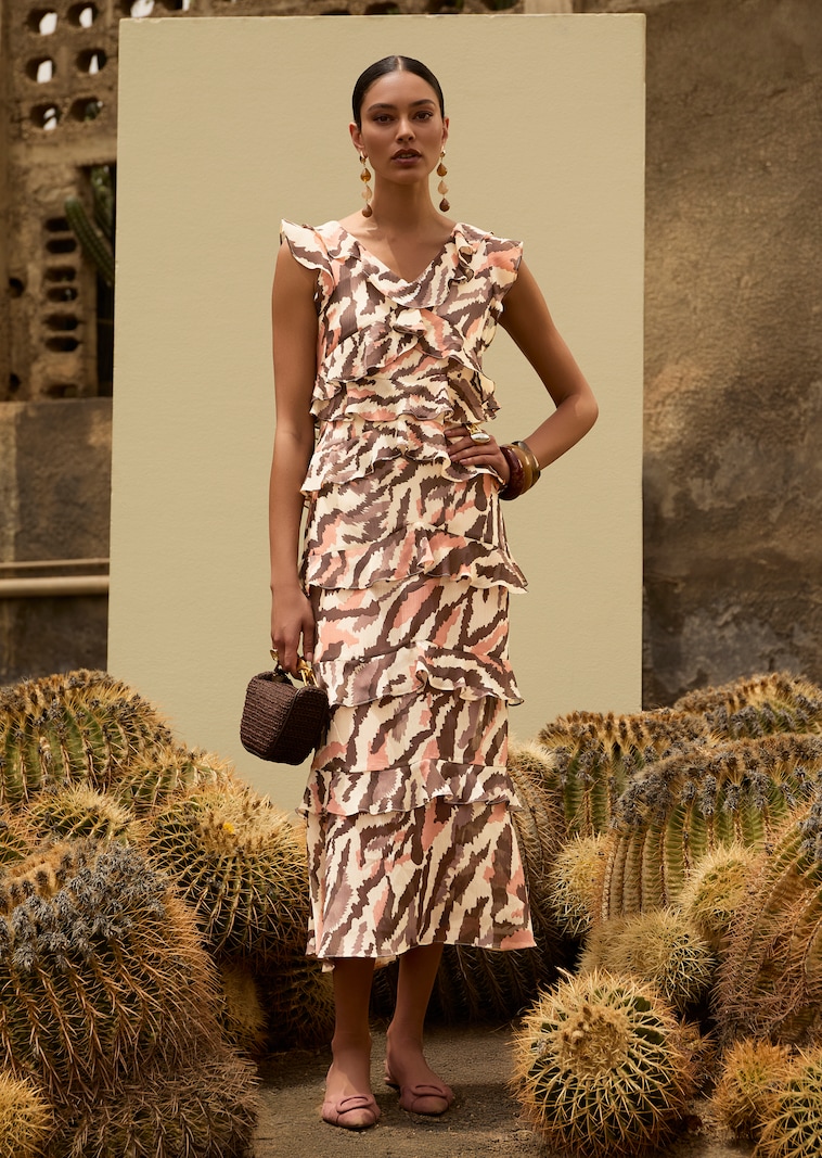 Chiffonkleid mit Volants und Animalprint