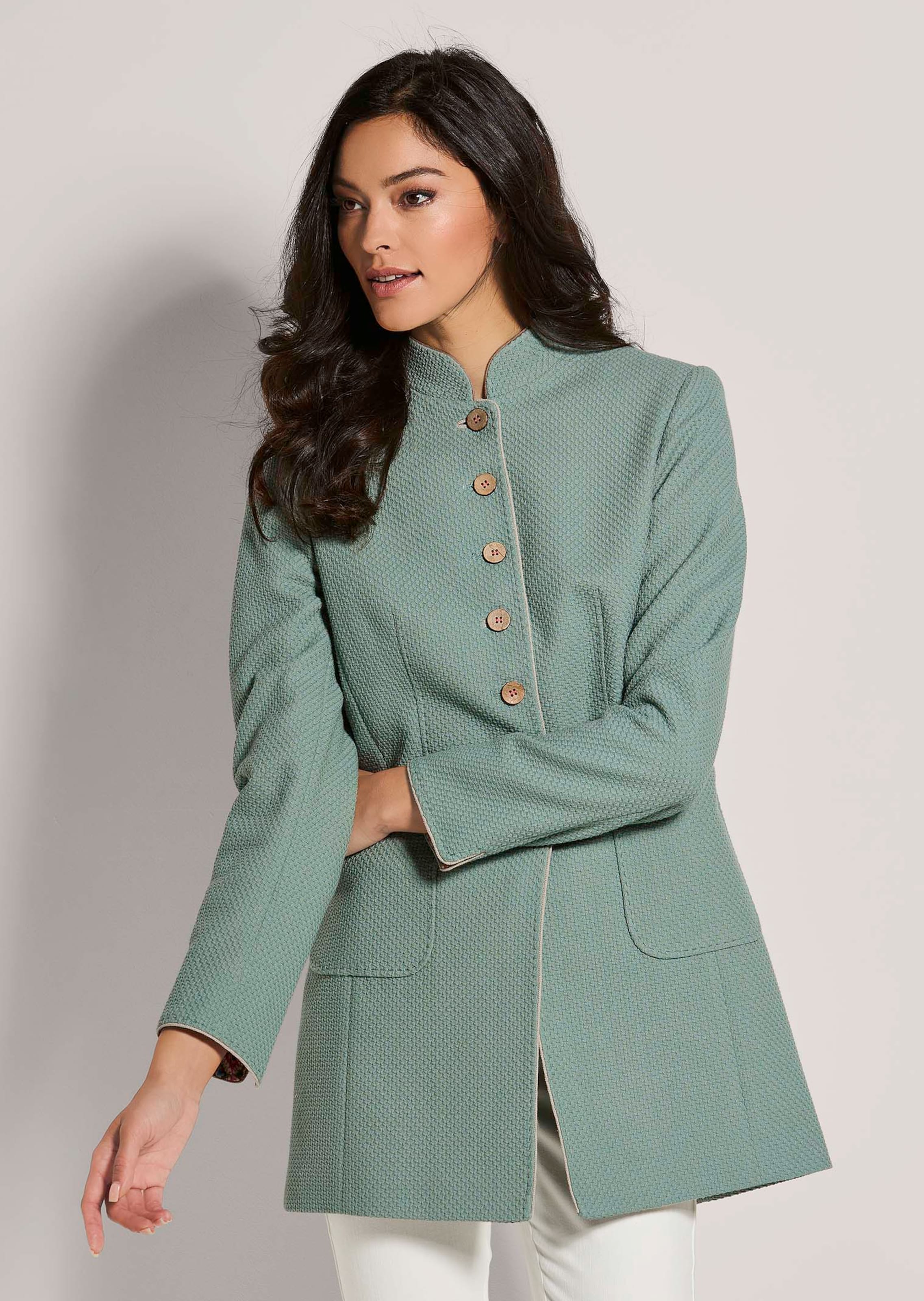 Cotton frock coat with stand-up collar