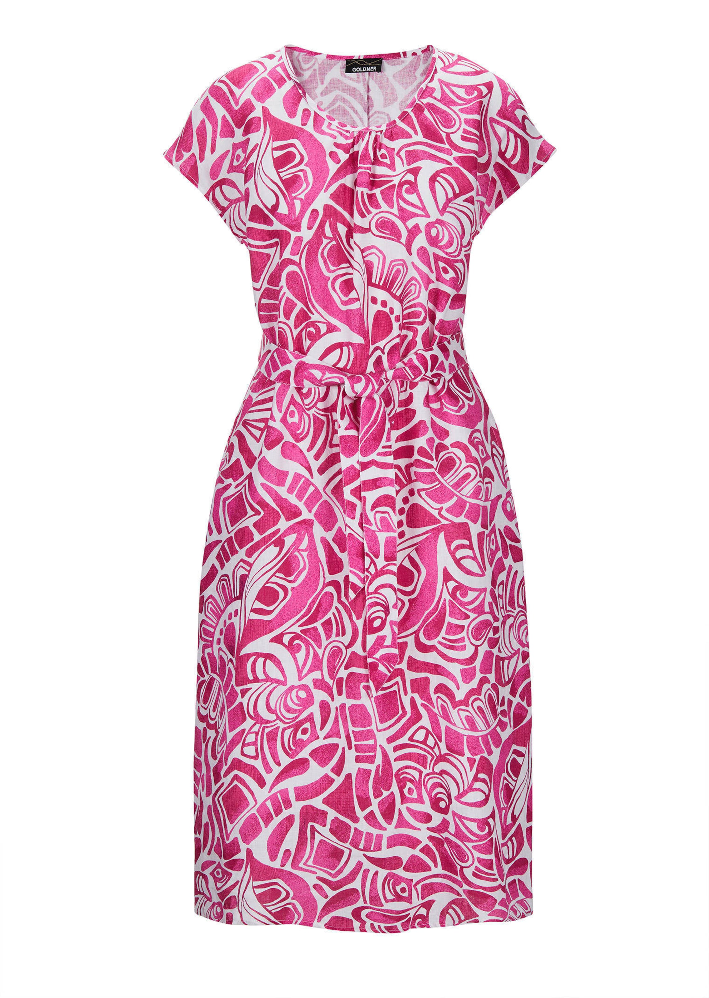 Leinenkleid mit Alloverdruck & Bindegürtel