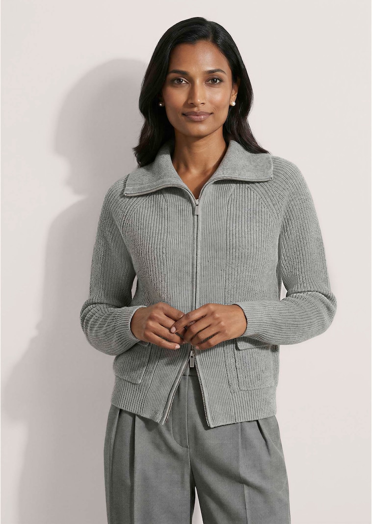 Strickjacke in Blousonform mit 2-Wege-Reißverschluss