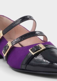 Wildleder-Ballerina mit Riemchen in Lackoptik thumbnail 2