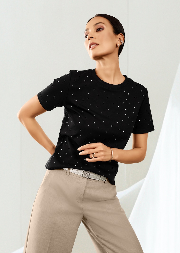 Rundhals-Shirt mit Strass