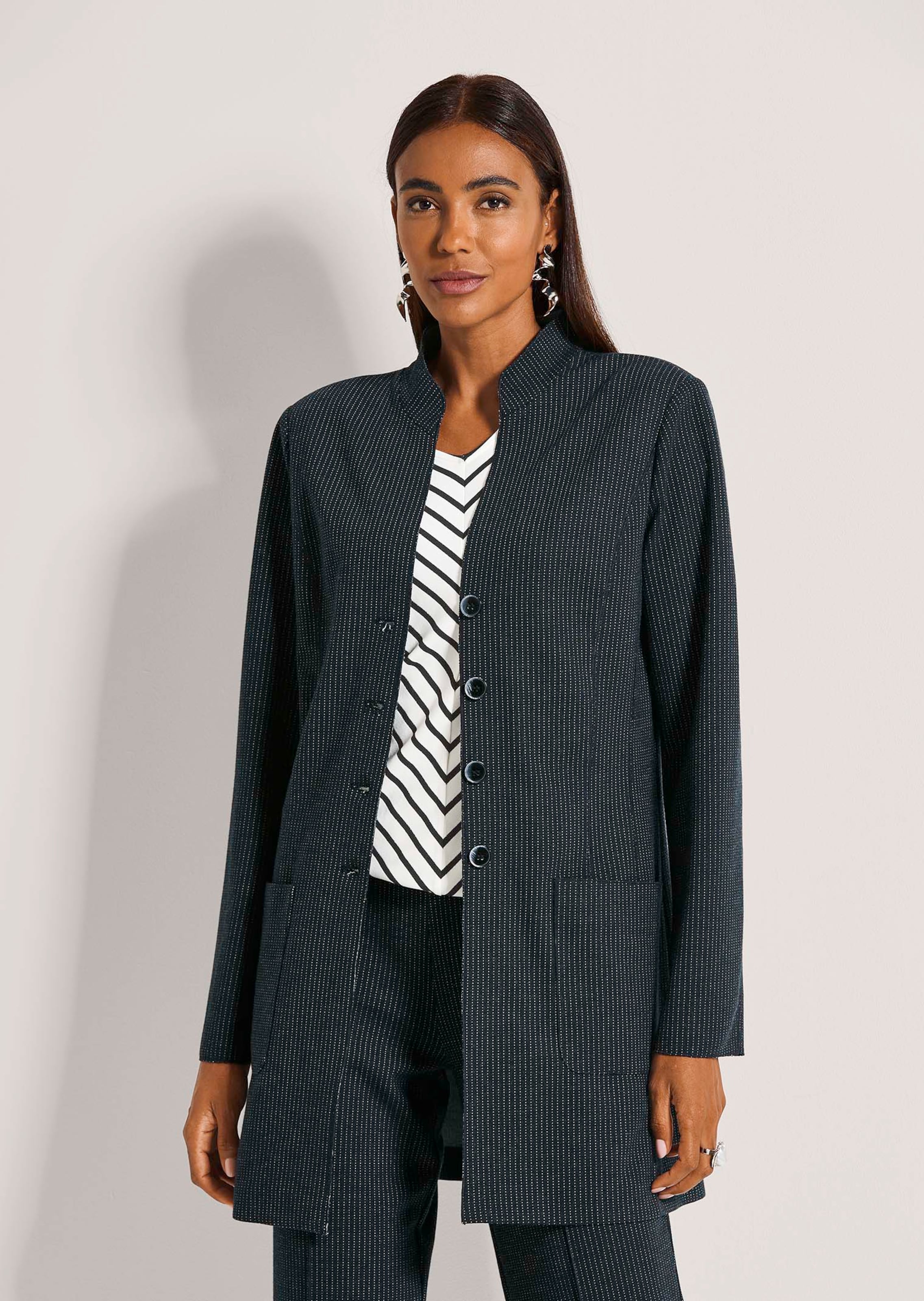 Longline blazer with subtle pinstripes