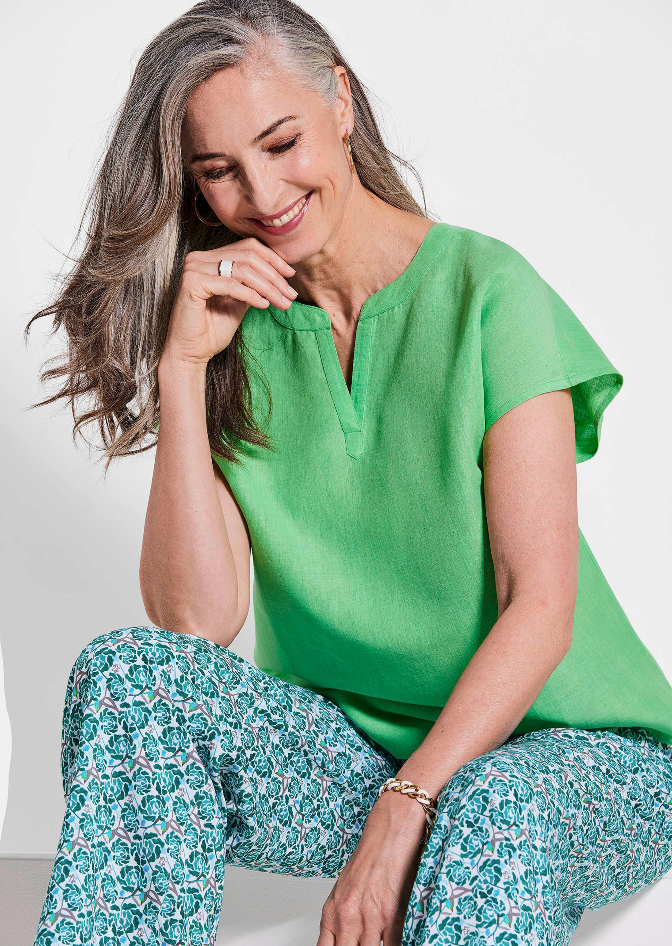Blouse in een mix van katoen en linnen thumbnail 4