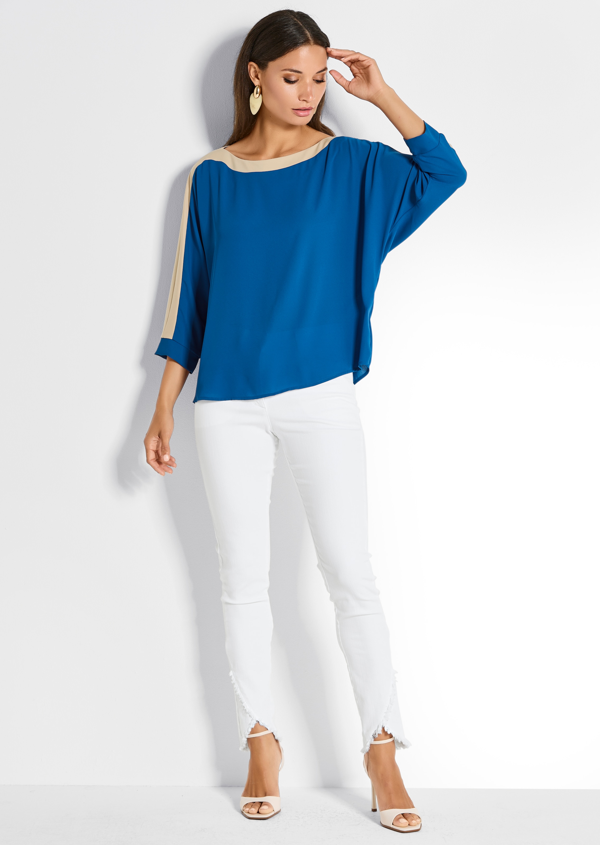 Bluse mit Colourblocking und 3/4-Ärmeln