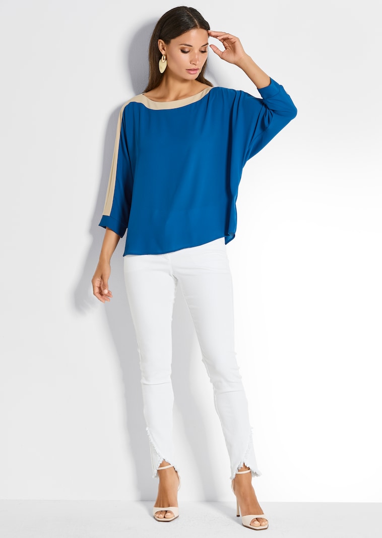 Bluse mit Colourblocking und 3/4-Ärmeln