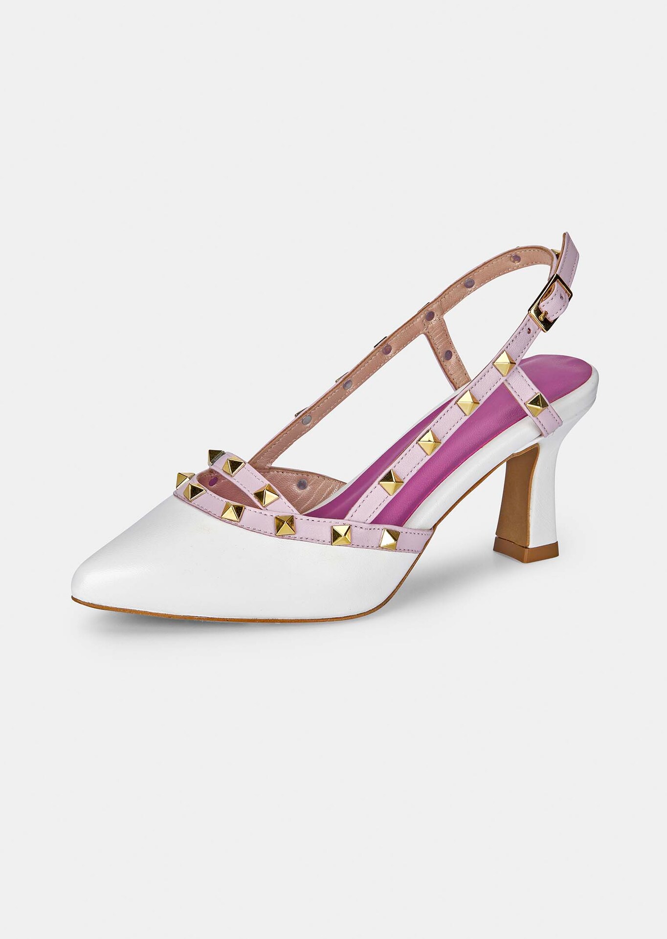 Slingpumps aus Leder mit Pyramiden-Nieten
