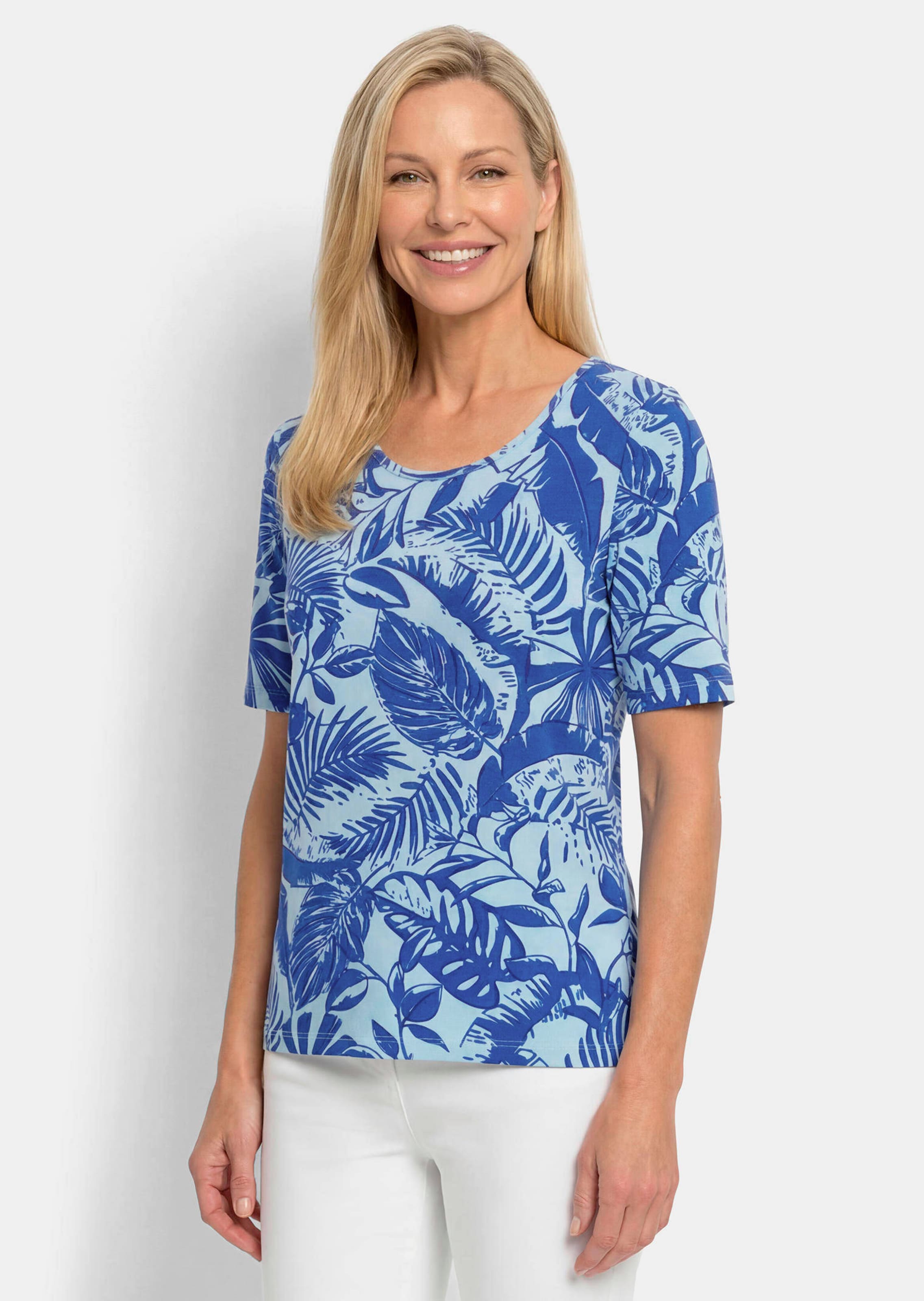 Shirt van viscose met grafisch bladerdessin