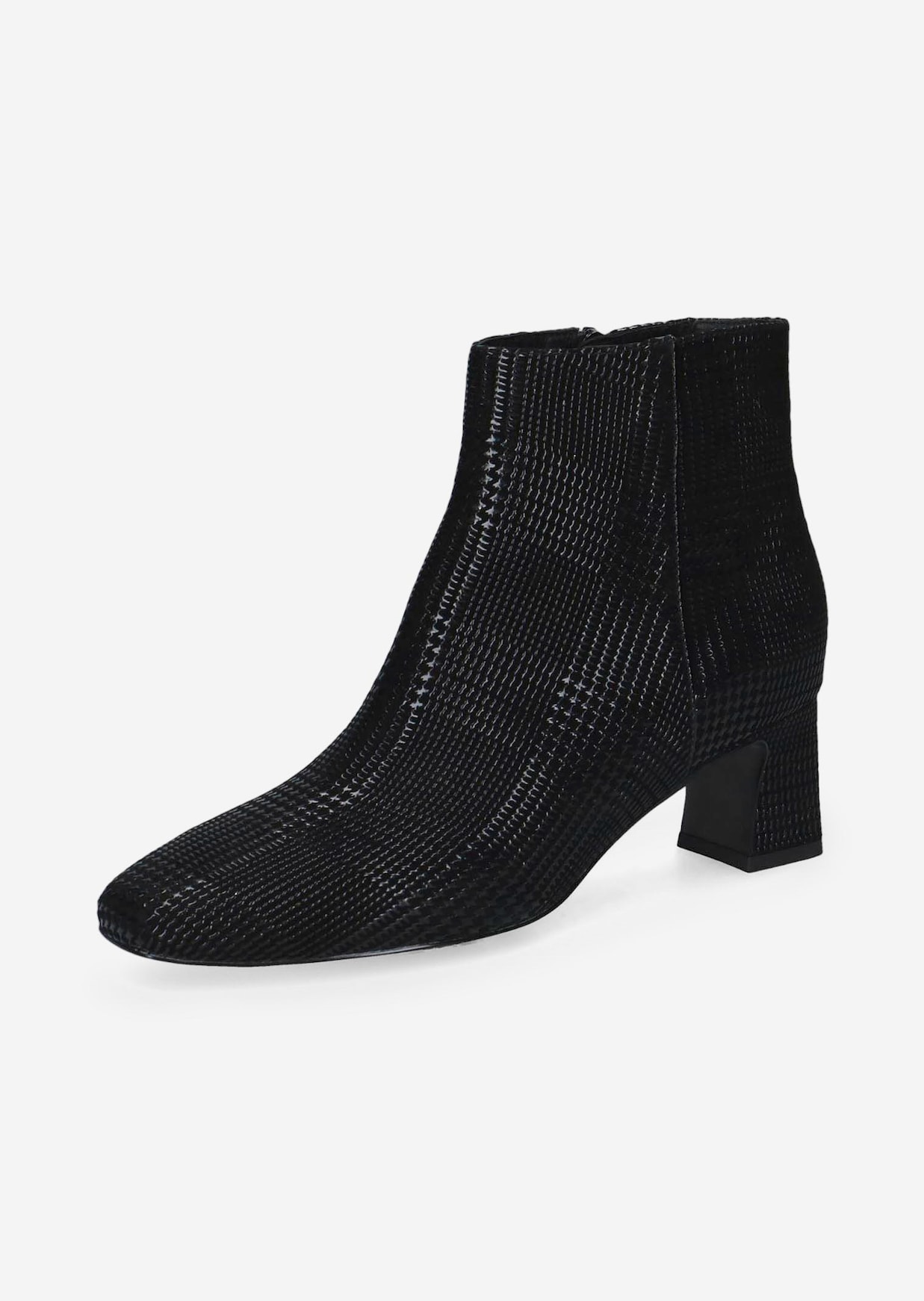 Stiefeletten aus geprägtem Leder mit Blockabsatz