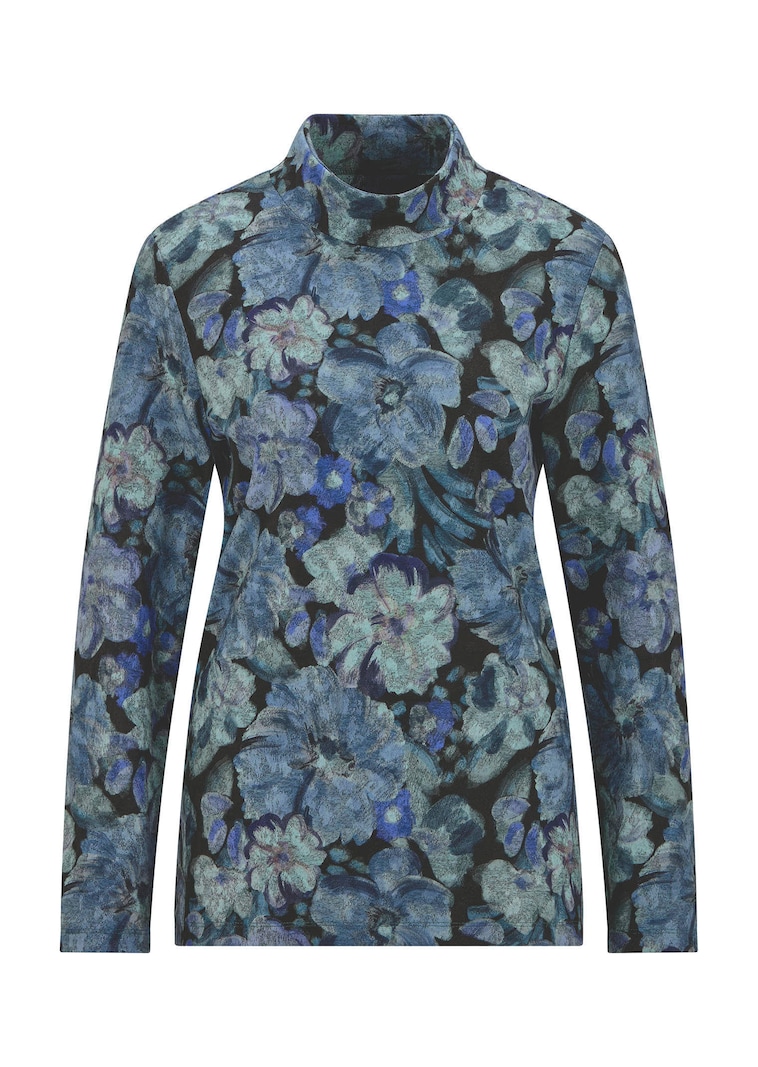 Langarmshirt mit Stehkragen und Blumenmuster