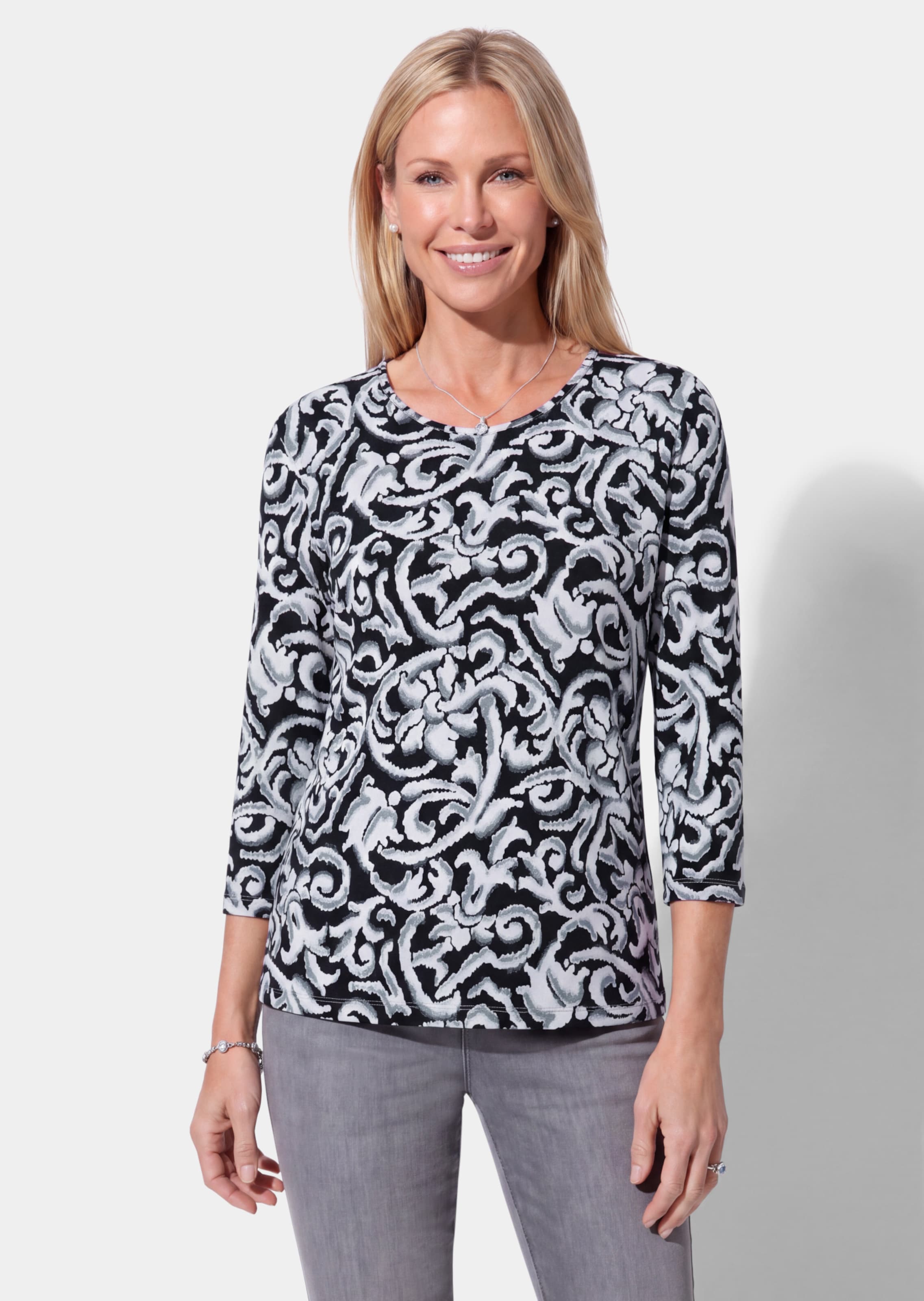 Jersey-Shirt mit Ornament-Rankenmuster