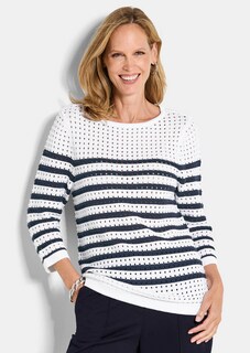 Maritieme, gestreepte pullover met ajourpatroon thumbnail 1
