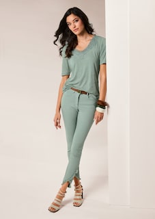Short-sleeve linen top with lace thumbnail 1