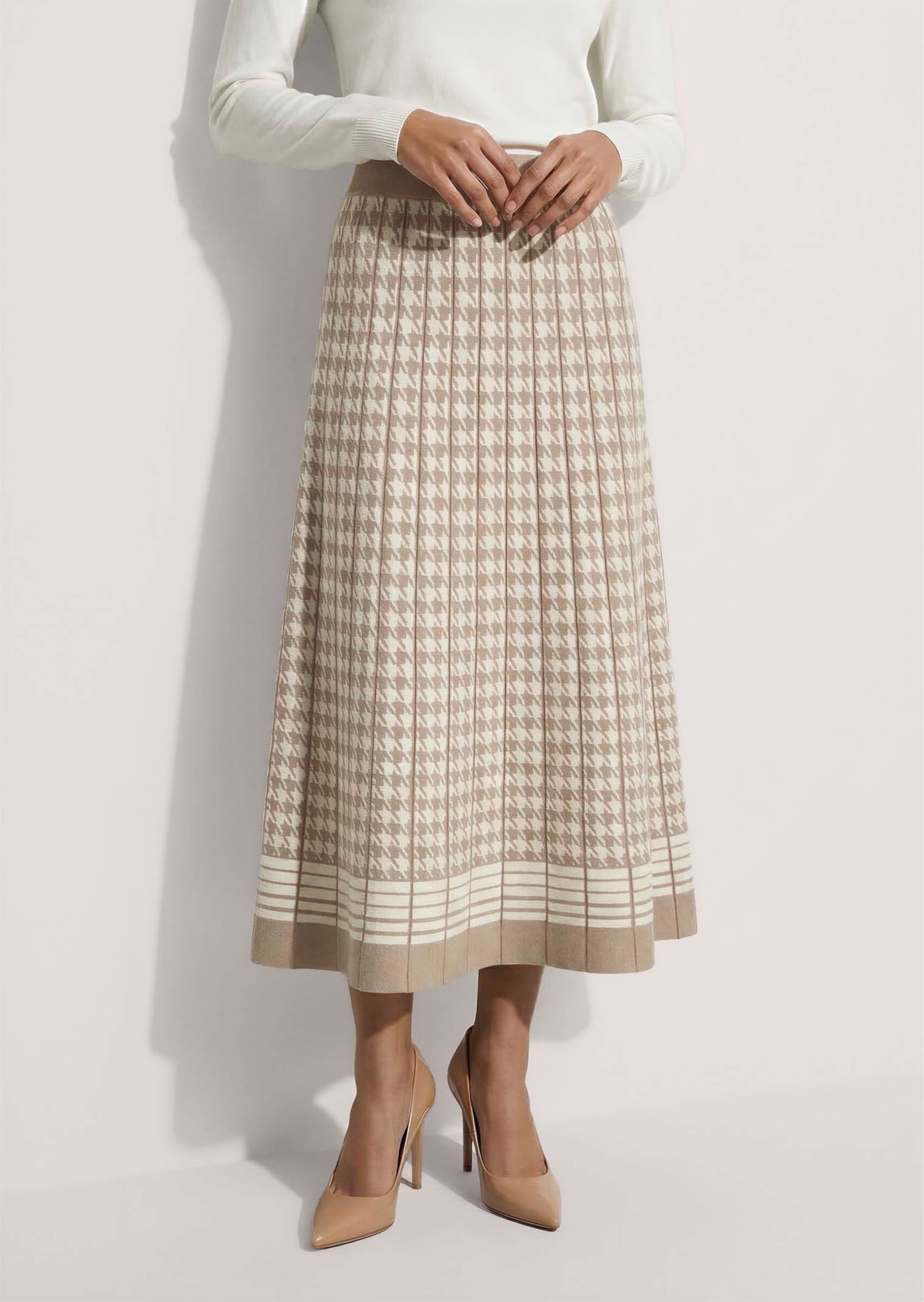 Tricot rok met pied-de-poule patroon
