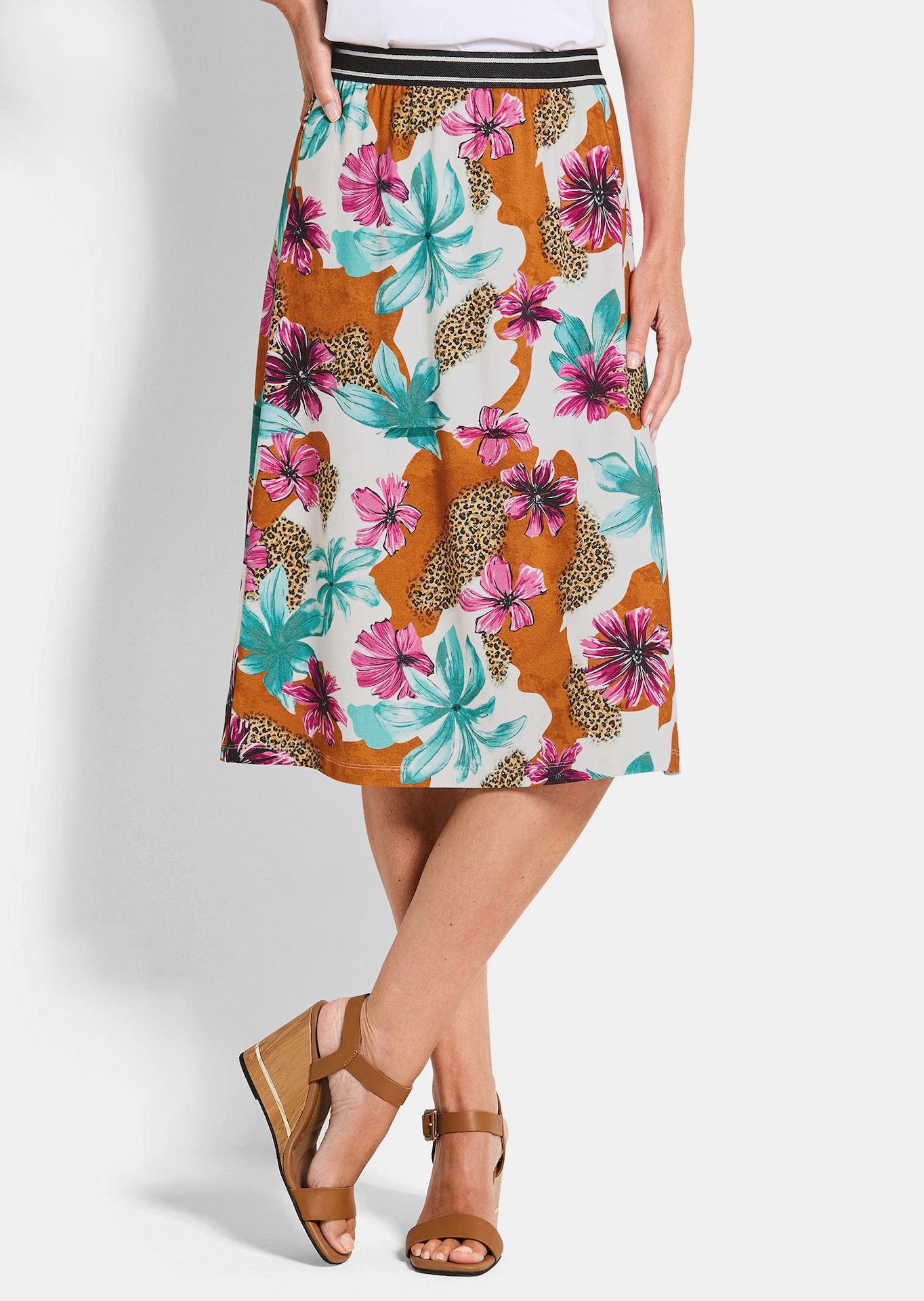 Jerseyjupe mit Animal Print und Blumen