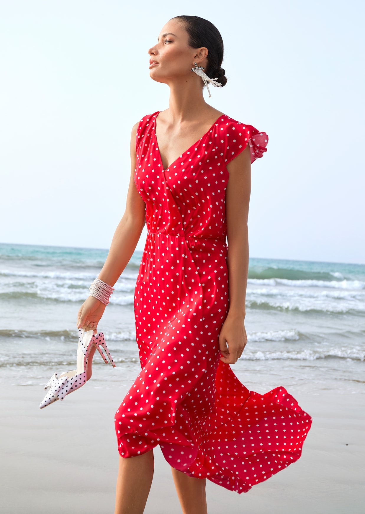 Polka dot wrap-style dress