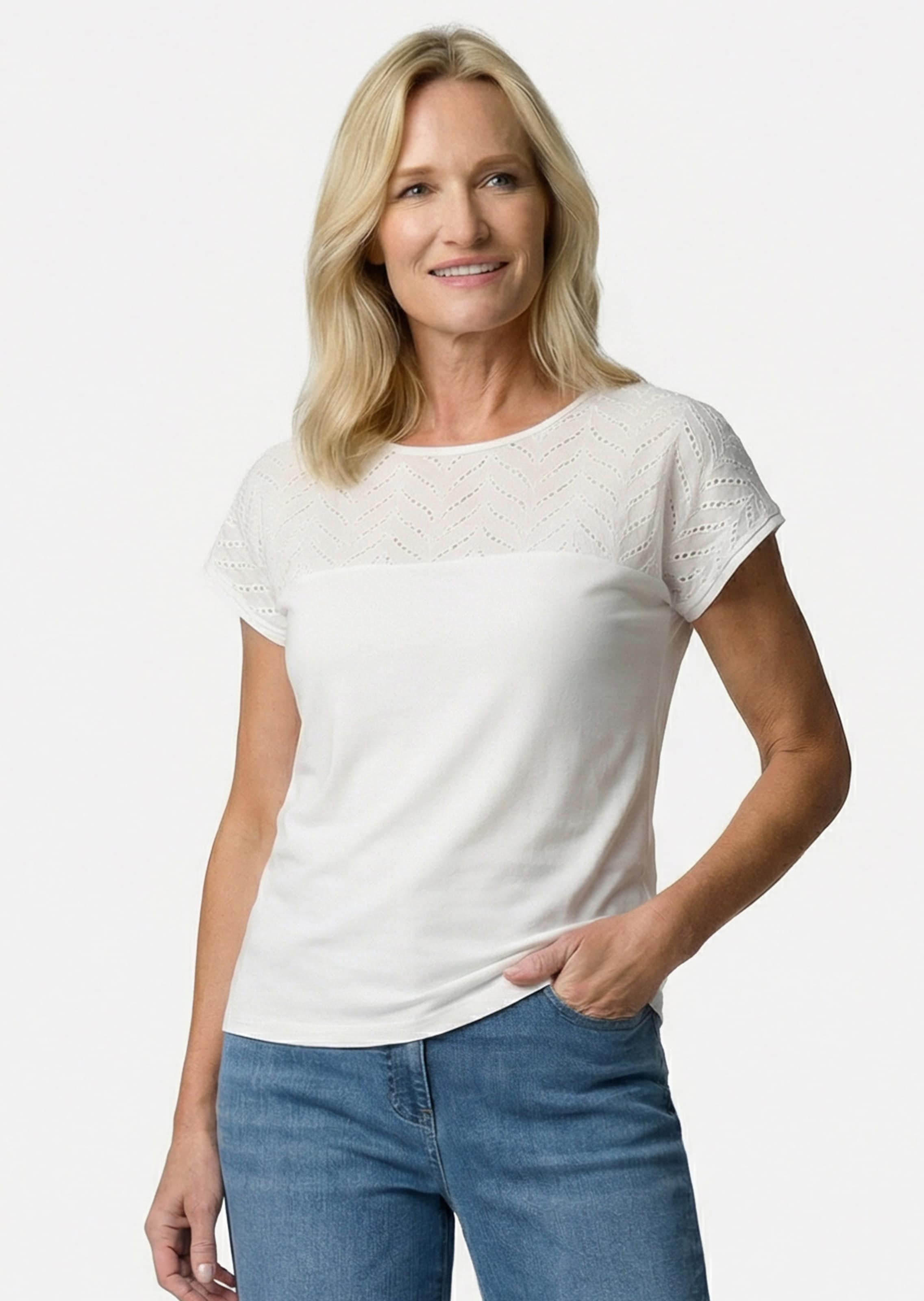 Shirt mit Spitze aus Baumwolle und Jersey
