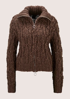 Grobstrickjacke mit voluminösem Stehkragen thumbnail 7