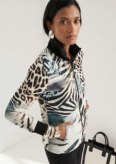 Sweatjack met opstaande kraag en animalprint thumbnail 1