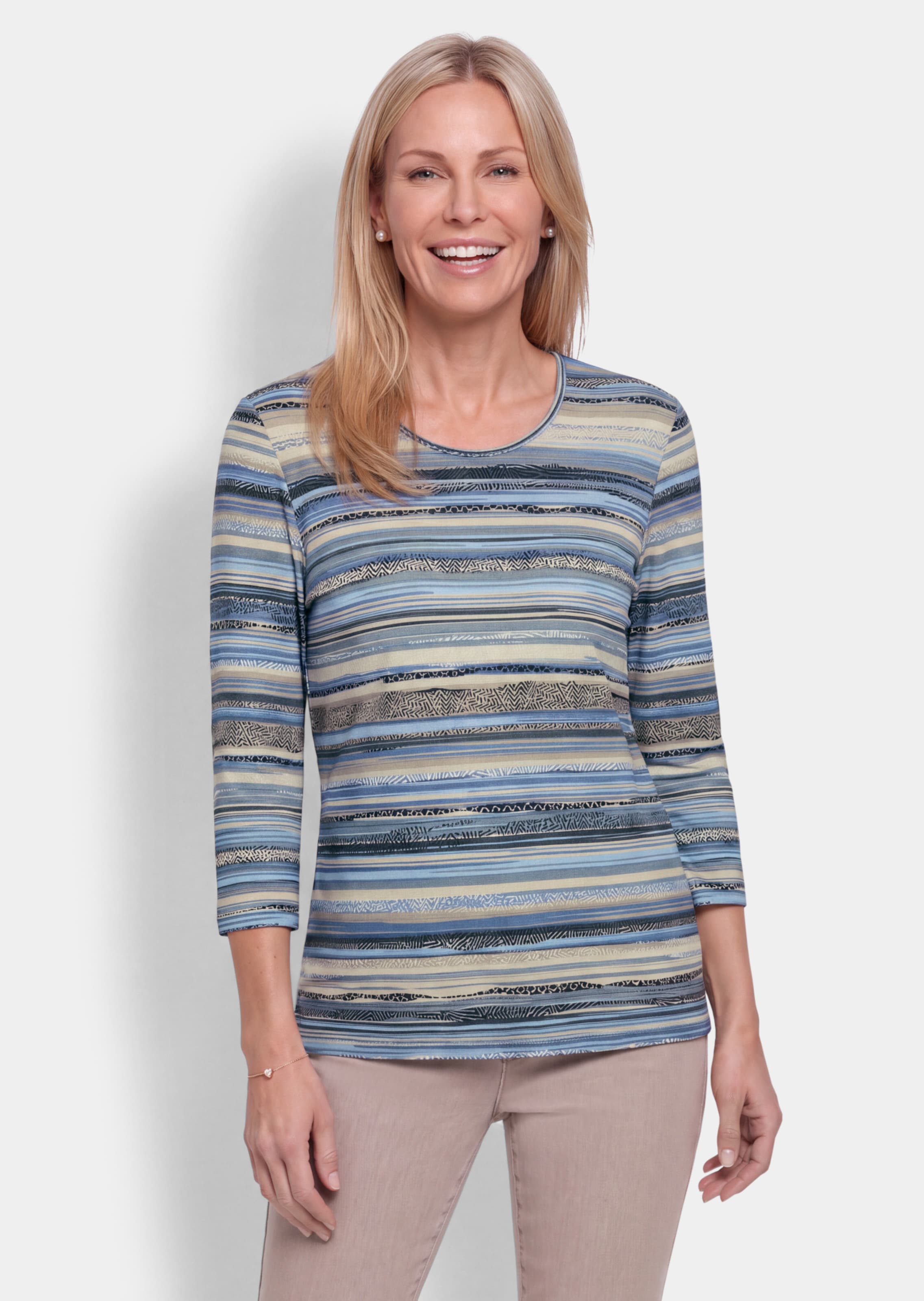 Viskoseshirt mit Streifen im Ethno-Look