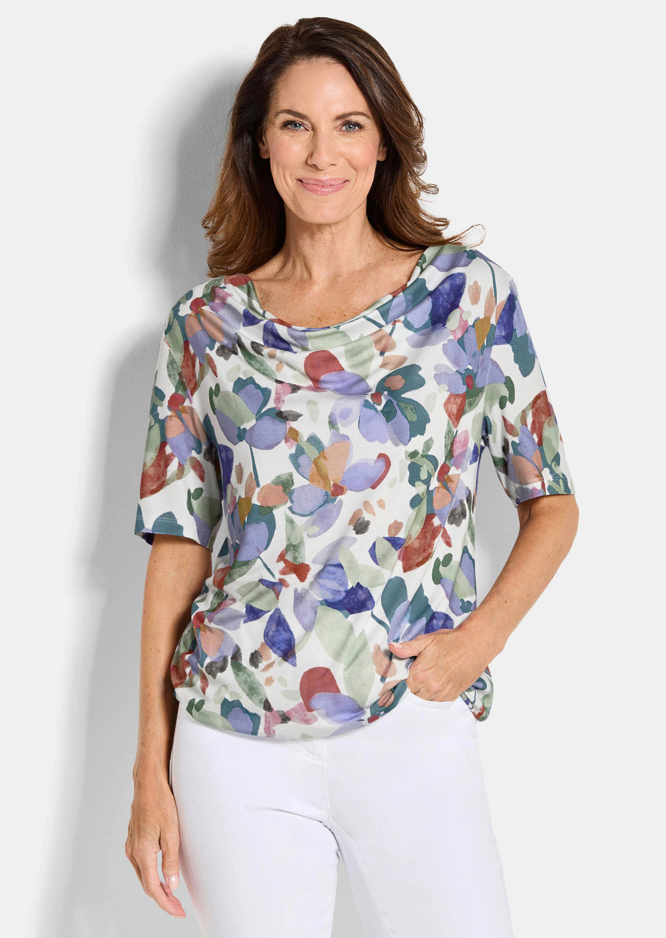 Jersey shirt met watervalhals