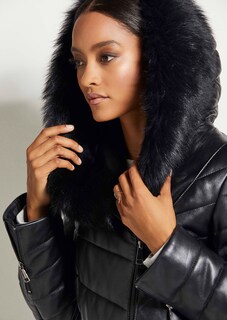 Gesteppte Lederjacke mit Lammfellbesatz thumbnail 6