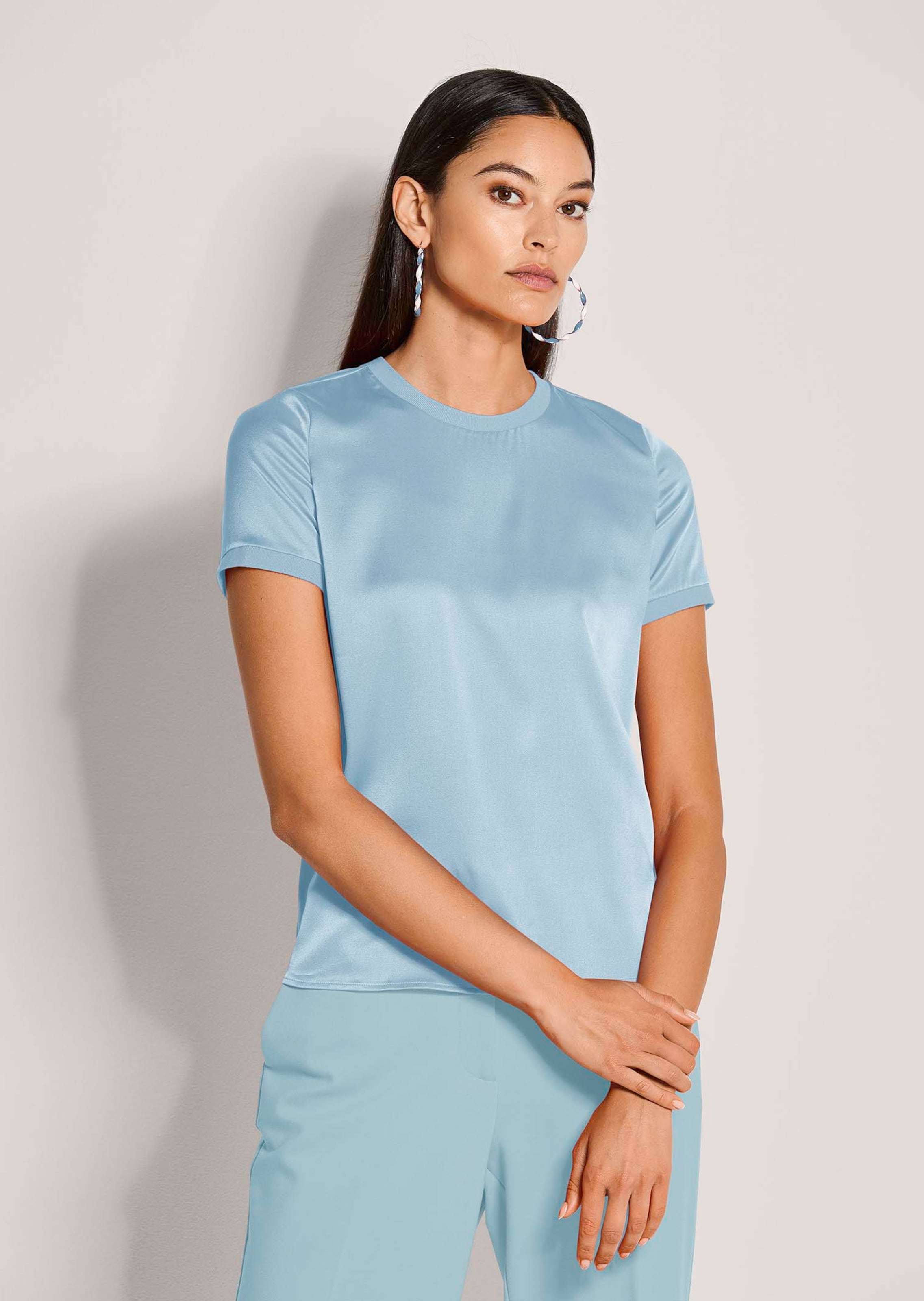 Blusenshirt aus Seide mit Rippenblenden