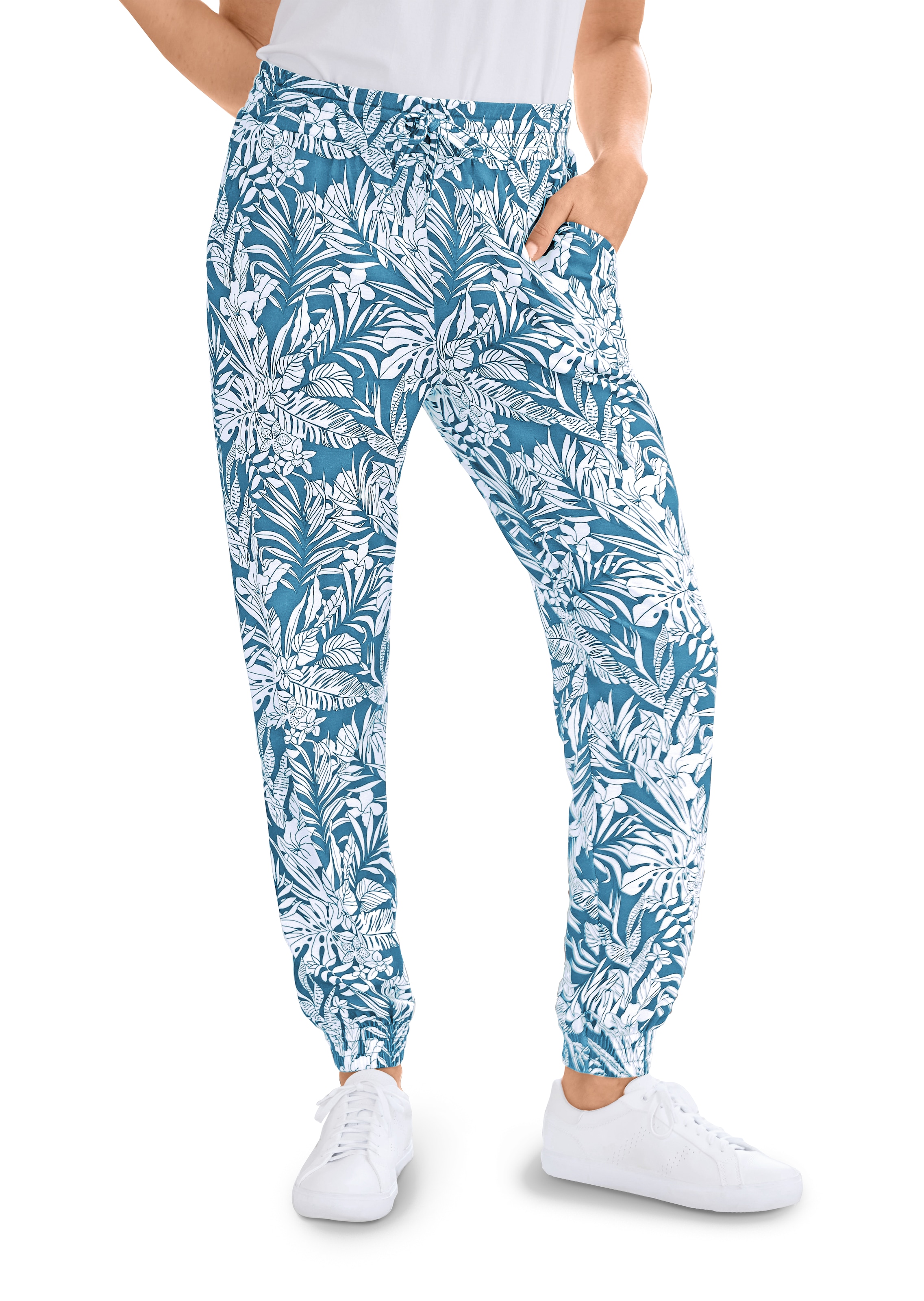 Bequeme Jogginghose mit Blätter-Print