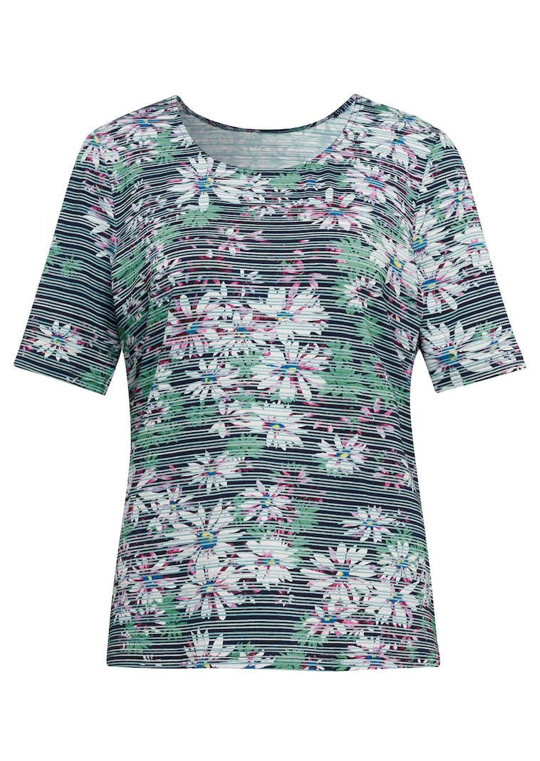 Bequemes Druckshirt in Blumen-Ringeloptik