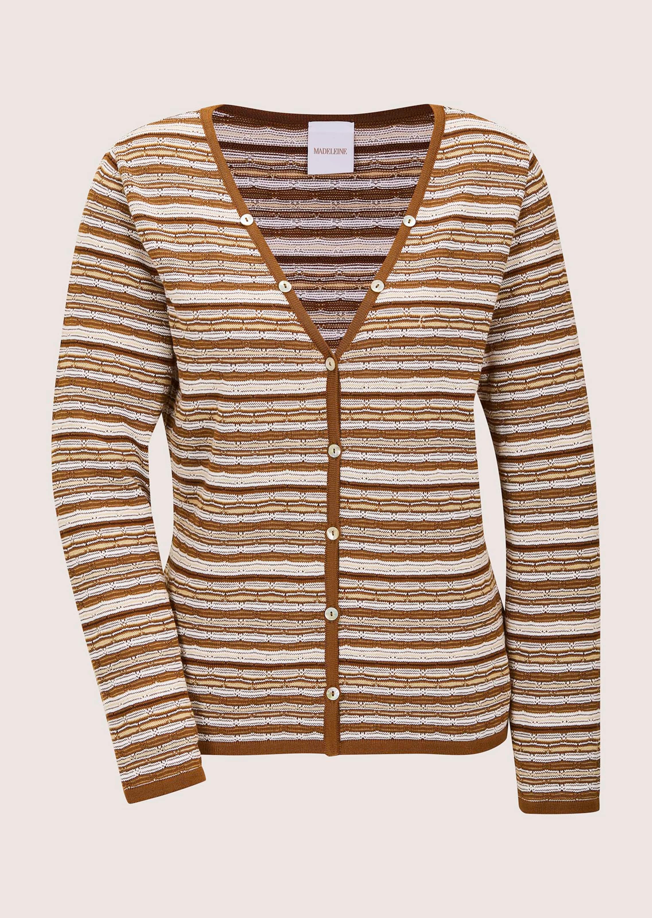 Narrow cardigan with multicoloured stripe pattern