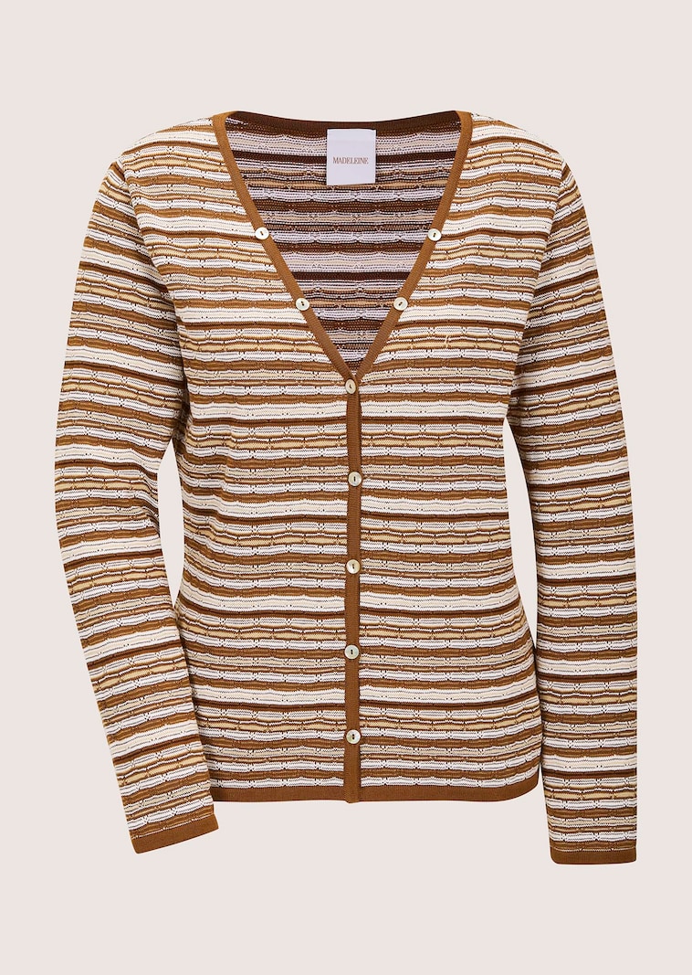Narrow cardigan with multicoloured stripe pattern